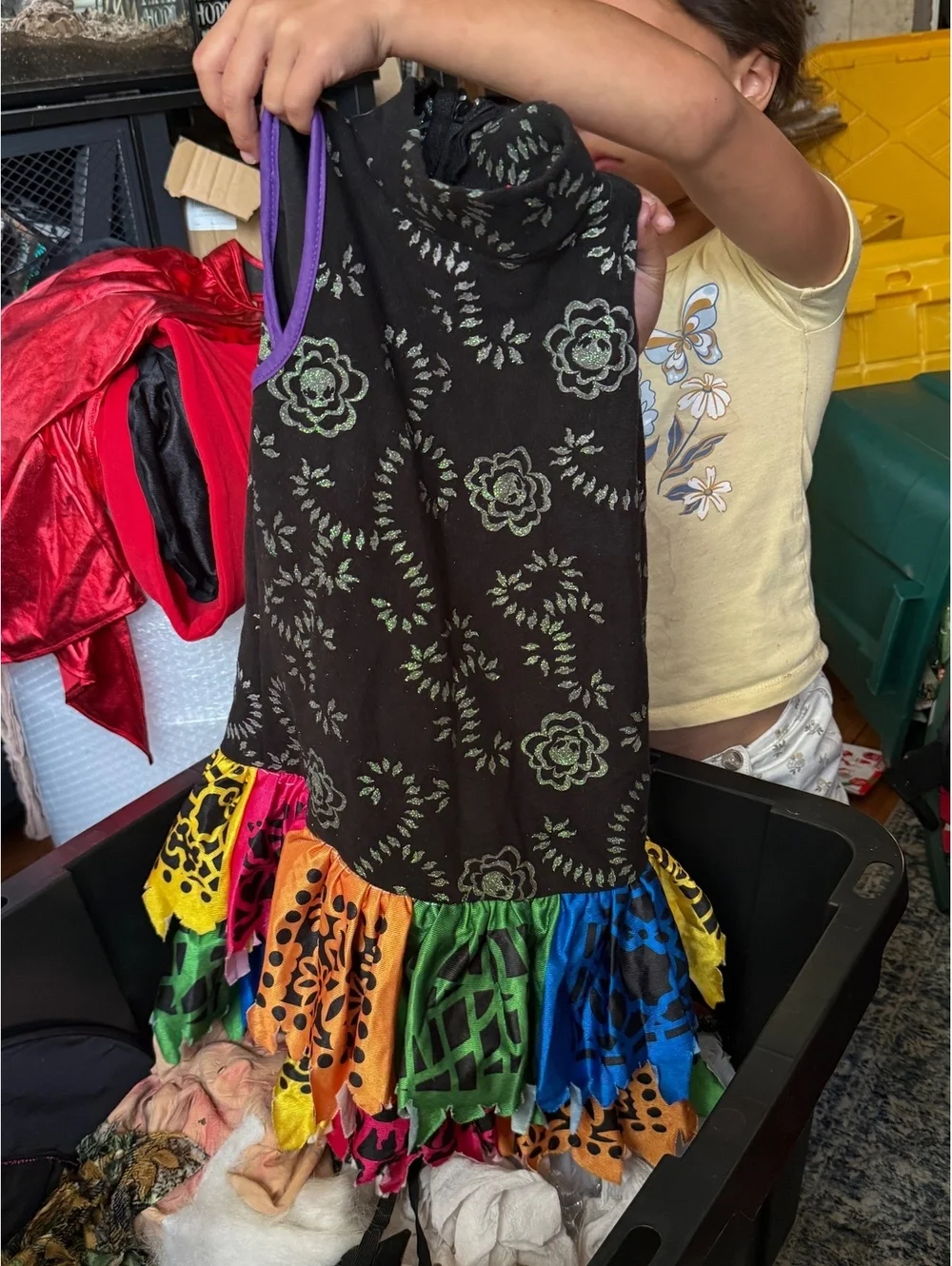 Colorful Ruffled Sleeveless Dress with Floral and Patterned Design Medium